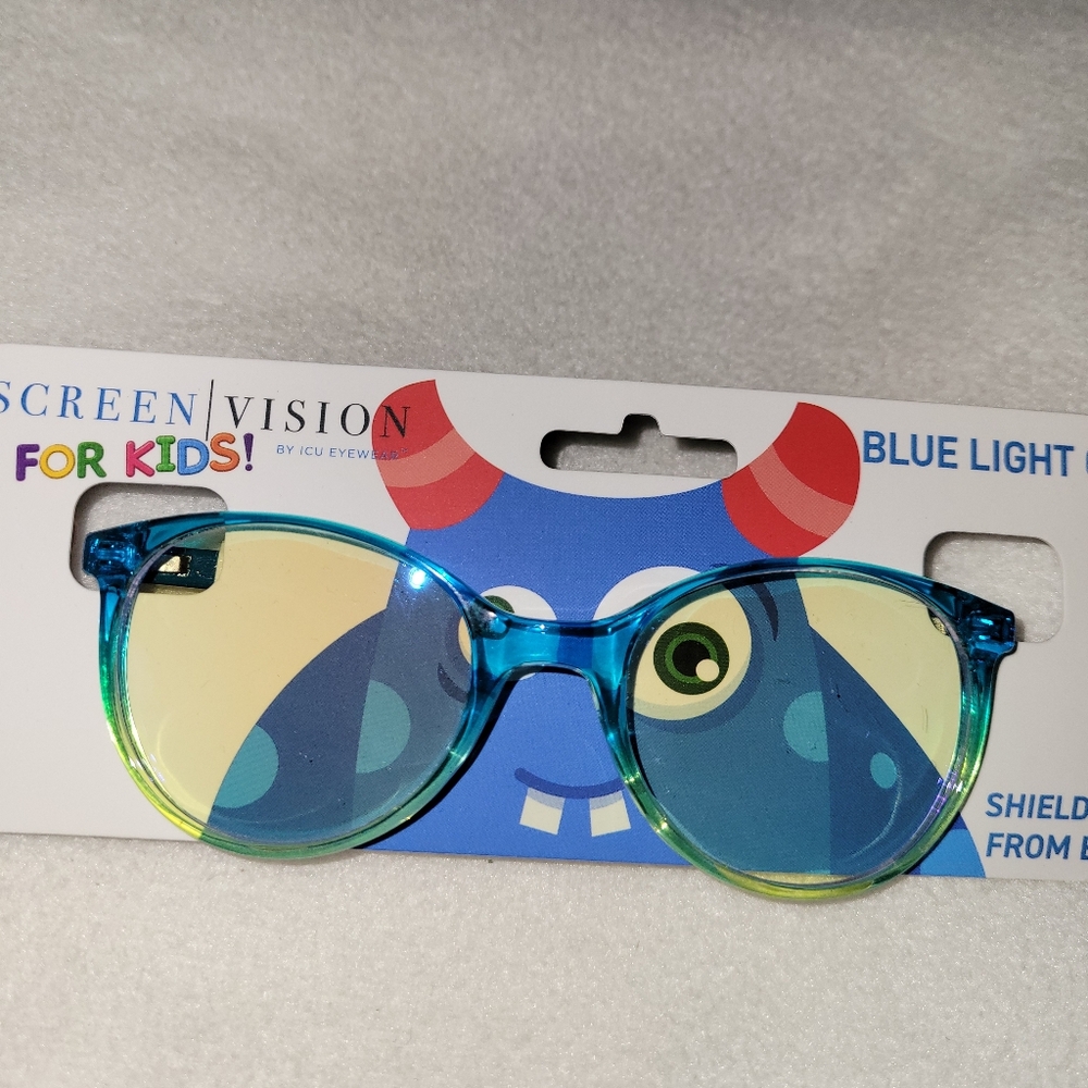 ICU Eyewear Kids Youth Screen Vision Blue Light Filtering Blue Oval Glasses New